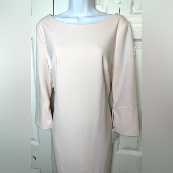New CALVIN KLEIN Split Sleeve Sheath Dress Blossom Pale Pink Blush Wedding Work - Picture 5 of 15